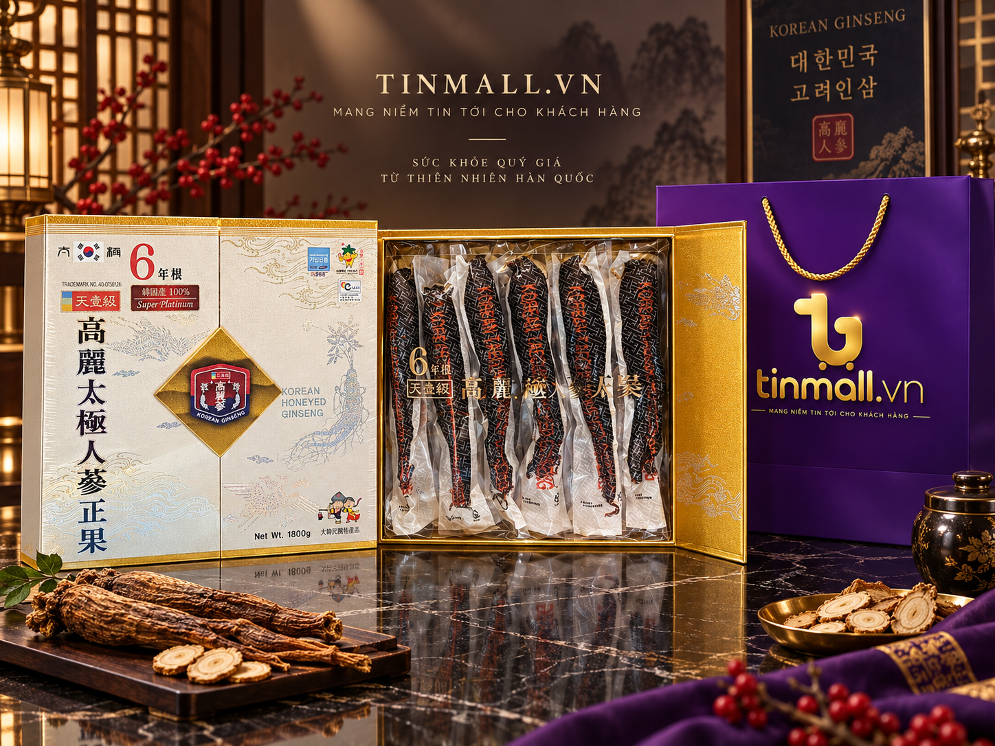 Thiên Sâm Củ Tẩm Mật Ong Hàn Quốc Cao Cấp 6 Năm Tuổi 