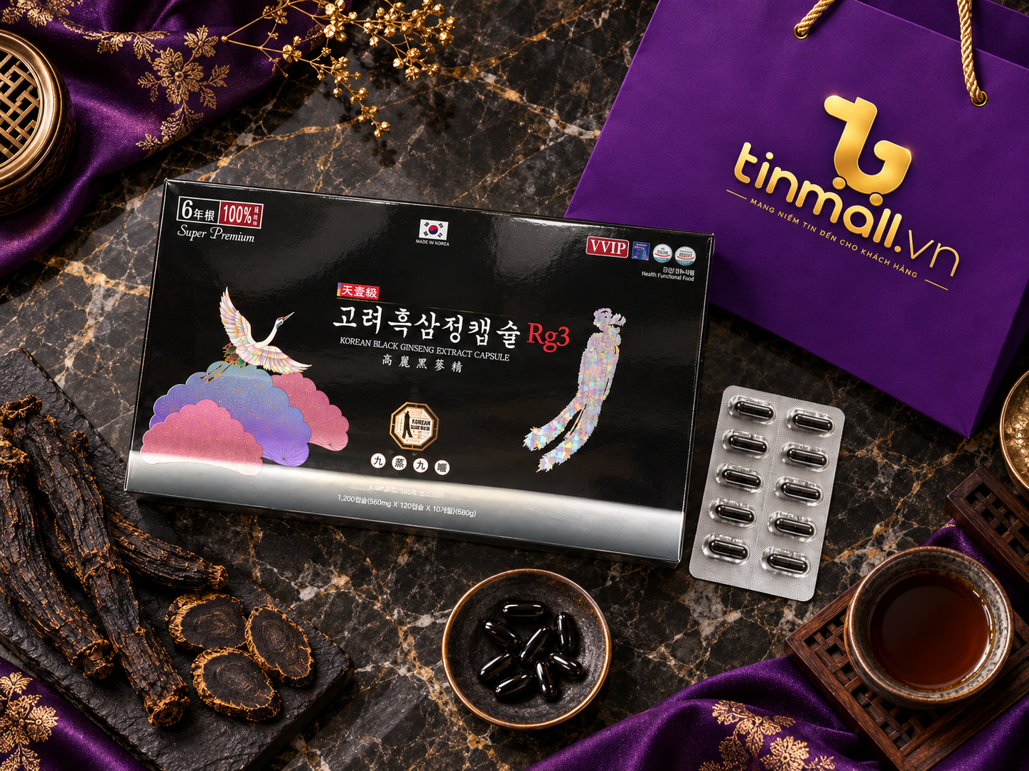 Viên Hắc Thiên Sâm Hàn Quốc 6 Năm Tuổi Rg3 Super Premium – Hộp 1.200 Viên