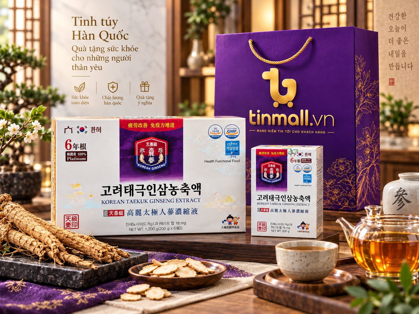 Cao Thiên Sâm Hàn Quốc 6 Năm Tuổi Platinum 1.200g – 6 Lọ × 200g