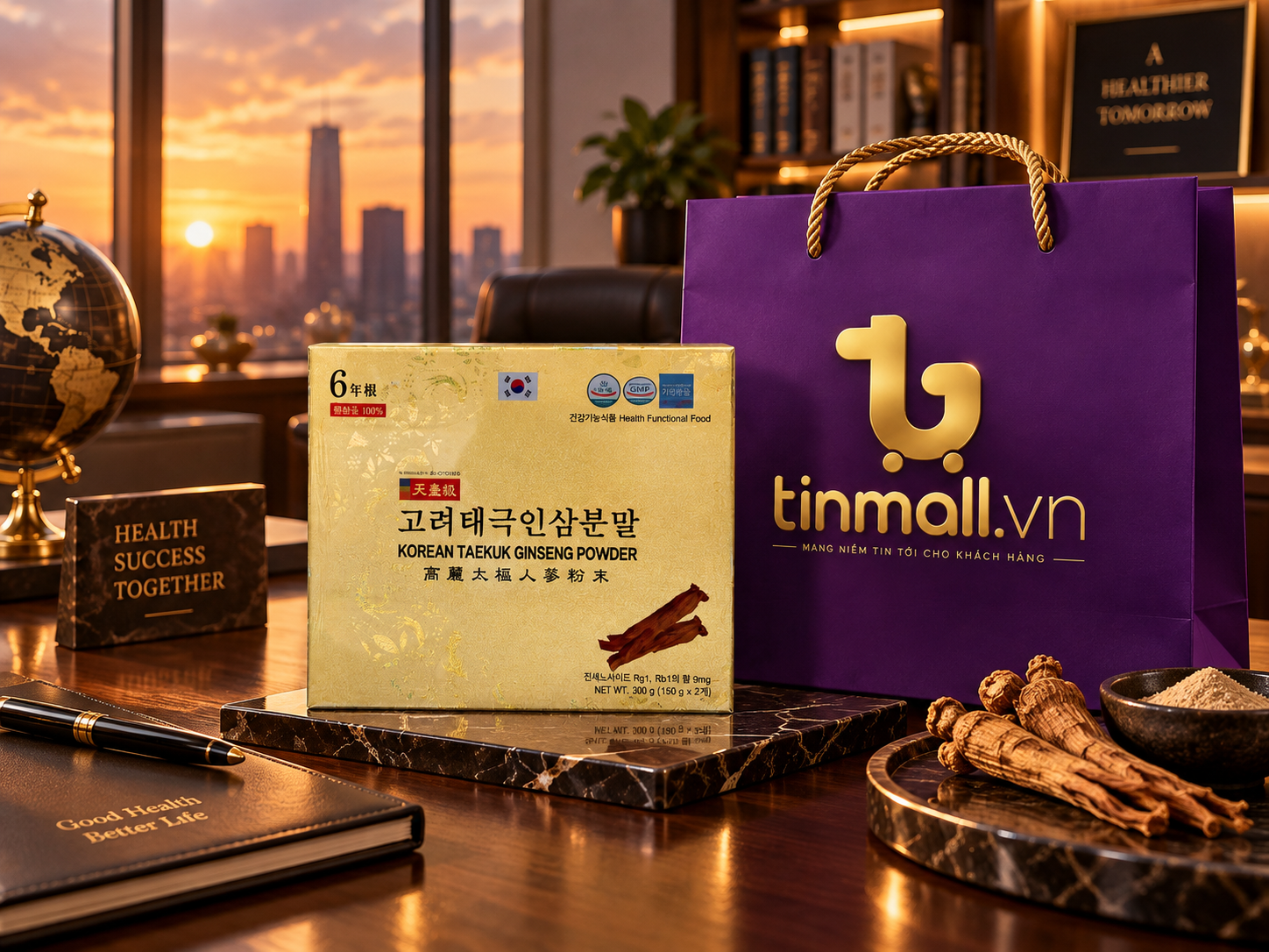 Bột Thiên Sâm Hàn Quốc 6 Năm Tuổi 100% – Hộp 300g (2 Lọ × 150g)